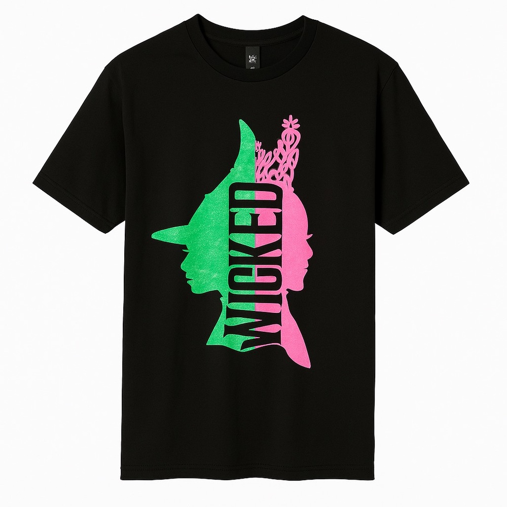 Wicked Movie Promo T-Shirt Black Green Pink Silhouette Medium